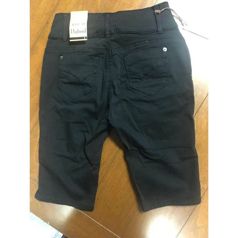 Hybrid & Company Black Distressed Bum Lifter Bermuda Shorts Size 3 - Picture 5 of 5